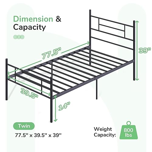 Full Size Metal Platform Bed Frame with Headboard and Footboard T724546