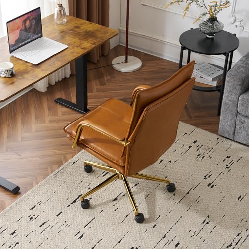Faux Leather Adjustable Swivel Desk Chair with Gold Legs and Armrests S4549