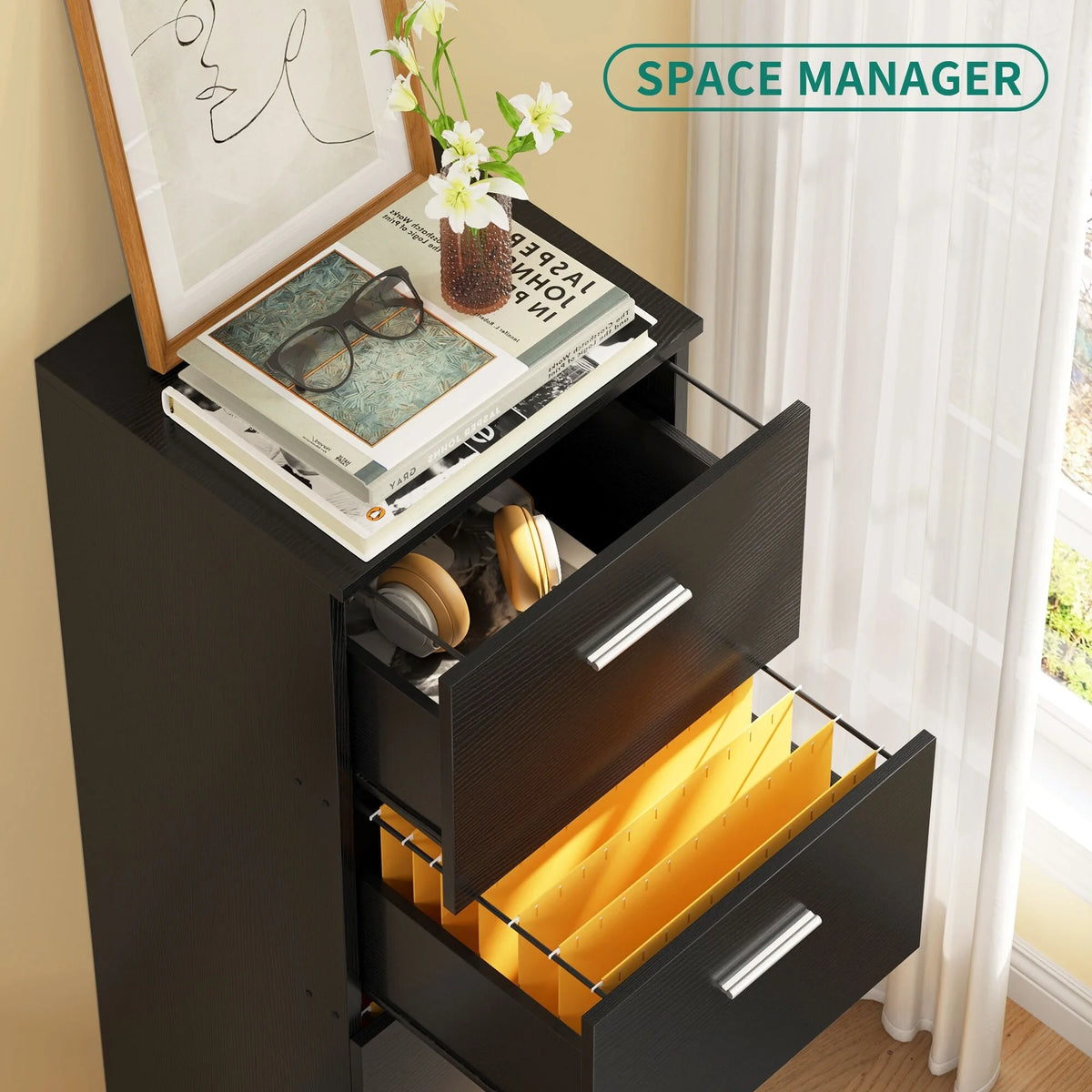 Black 4 Drawers Lockable File Cabinet R519542
