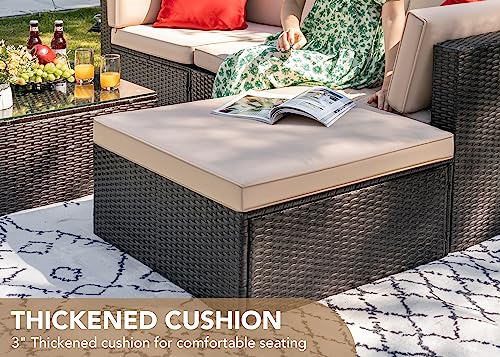 5 Pieces All Weather Wicker Rattan Patio Sofa Set with Cushion and Glass Table D98615