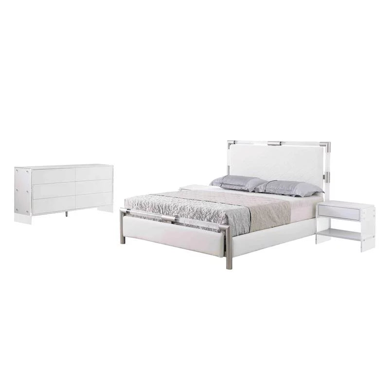 Gloss White Wood & Acrylic King-size 3-Piece Bedroom Set D859