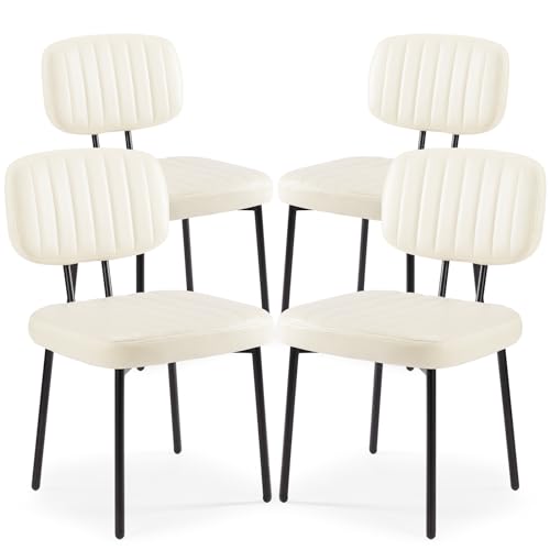 Upholstered Dining Chairs Set of 4 Faux Leather Metal Legs Black Q8007