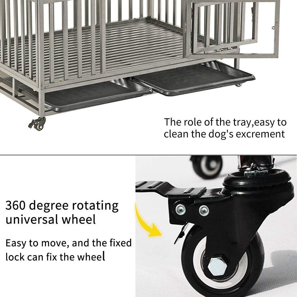 38 Heavy Duty Metal Dog Crate with Double Doors and Wheels, Black L214996