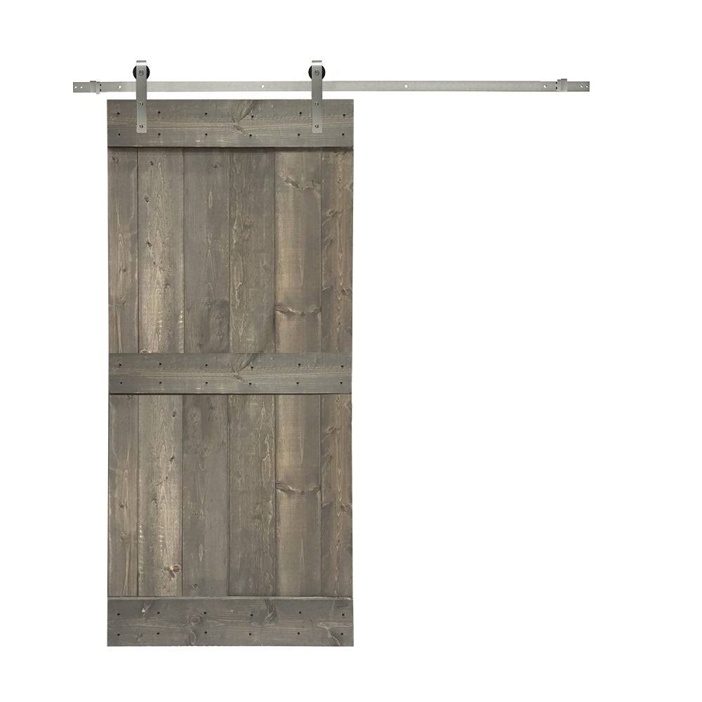 30 in. x 84 in. Solid Walnut Stained Pine Wood Interior Sliding Barn Door with Hardware Kit L15818