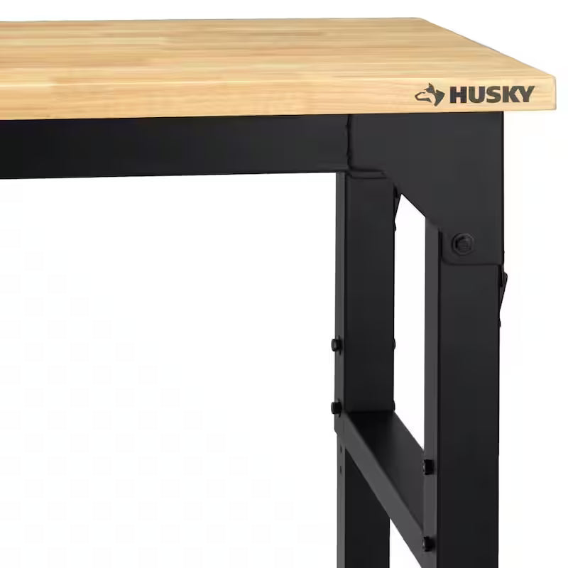Black Adjustable Height Solid Wood Top Workbench W66632