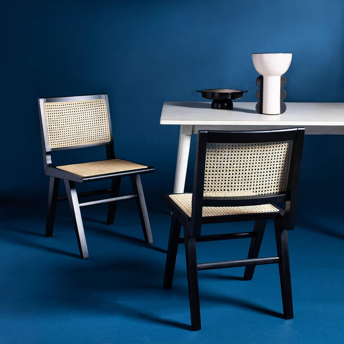 Black and Natural Cane Dining Chair, Set of 2 V18543