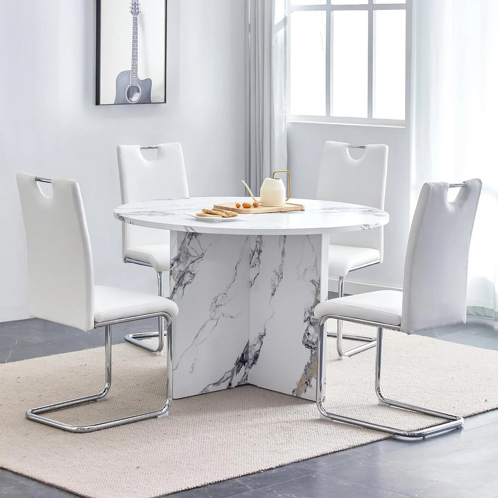 White 5 Piece Round Dining Table Set T959516