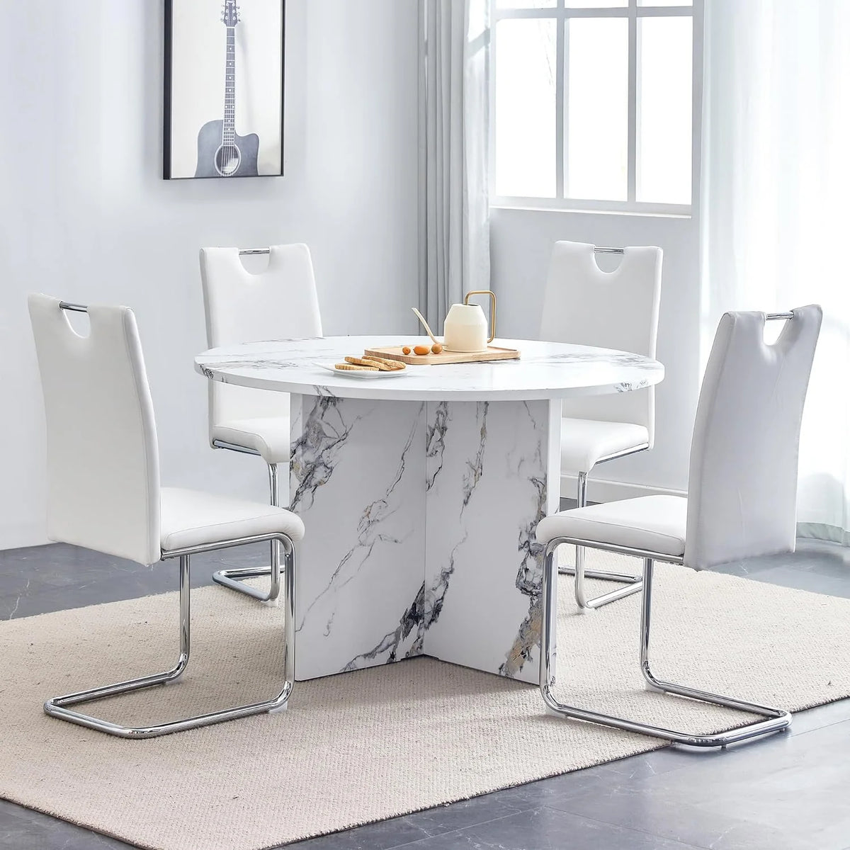 White 5 Piece Round Dining Table Set T959516