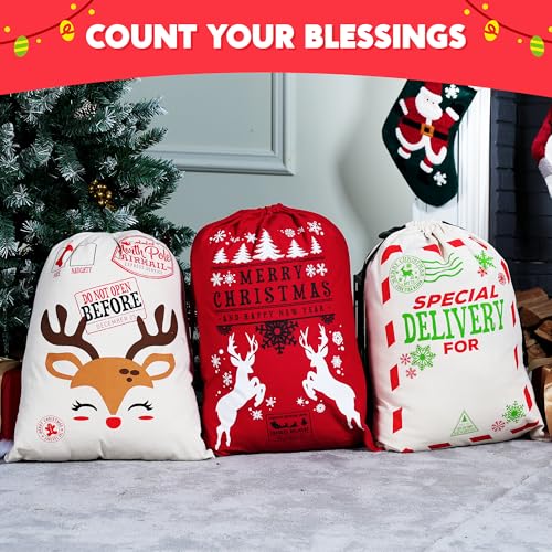 Large Christmas Canvas Gift Bag with Drawstring J64141