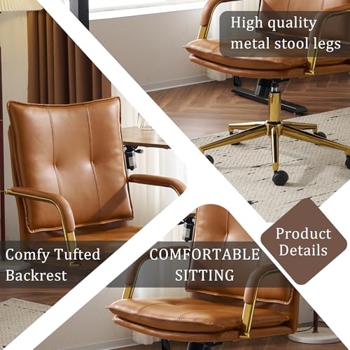 Faux Leather Adjustable Swivel Desk Chair with Gold Legs and Armrests S4549