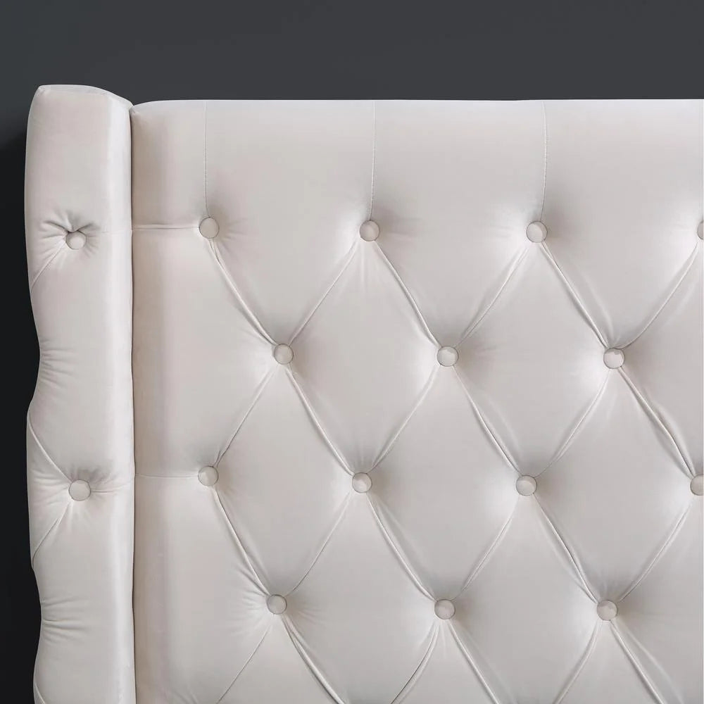 86" King Platform Bed with Cream Velvet Upholstery T715865