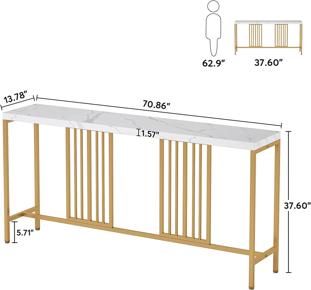 70.9 Inch Extra Long White and Gold Console Table I713