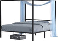 Queen Size Black Metal Canopy Bed Frame with Headboard W1371