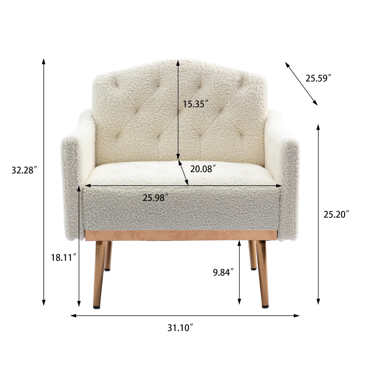 White Tufted Upholstered Accent Chair with Gold Metal Legs U22947