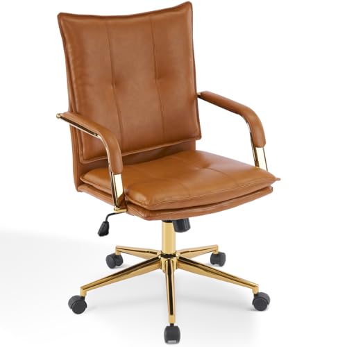 Faux Leather Adjustable Swivel Desk Chair with Gold Legs and Armrests S4549