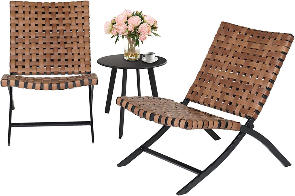 3 Piece Folding Wicker Patio Set with Table and Chairs E8975