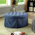 Blue Tufted Round Fabric Ottoman T68829