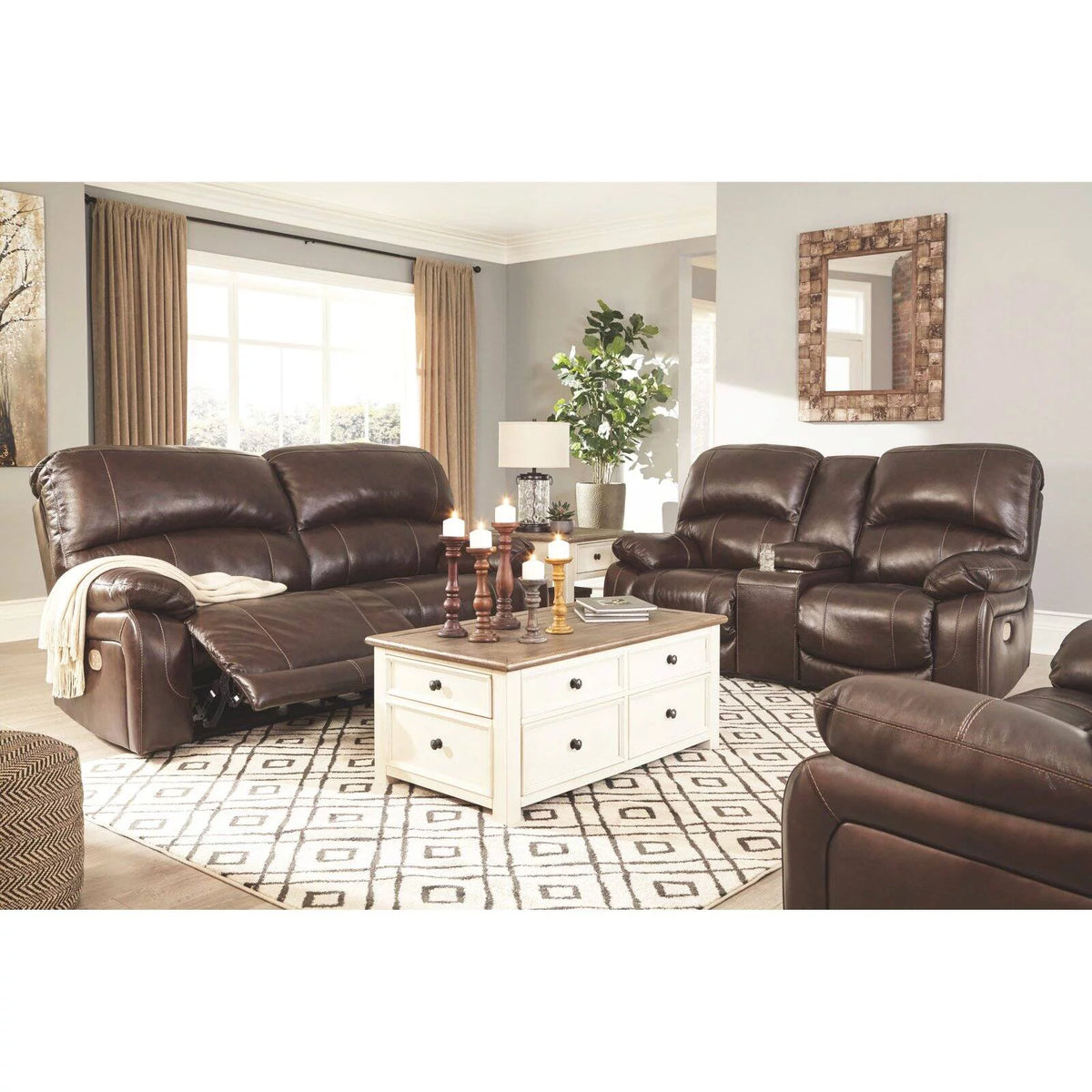 Gray Leather Power Reclining Sofa V17151