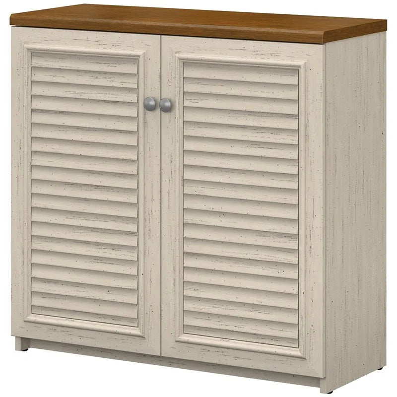 Antique White Engineered Wood Storage Cabinet with Doors F1436