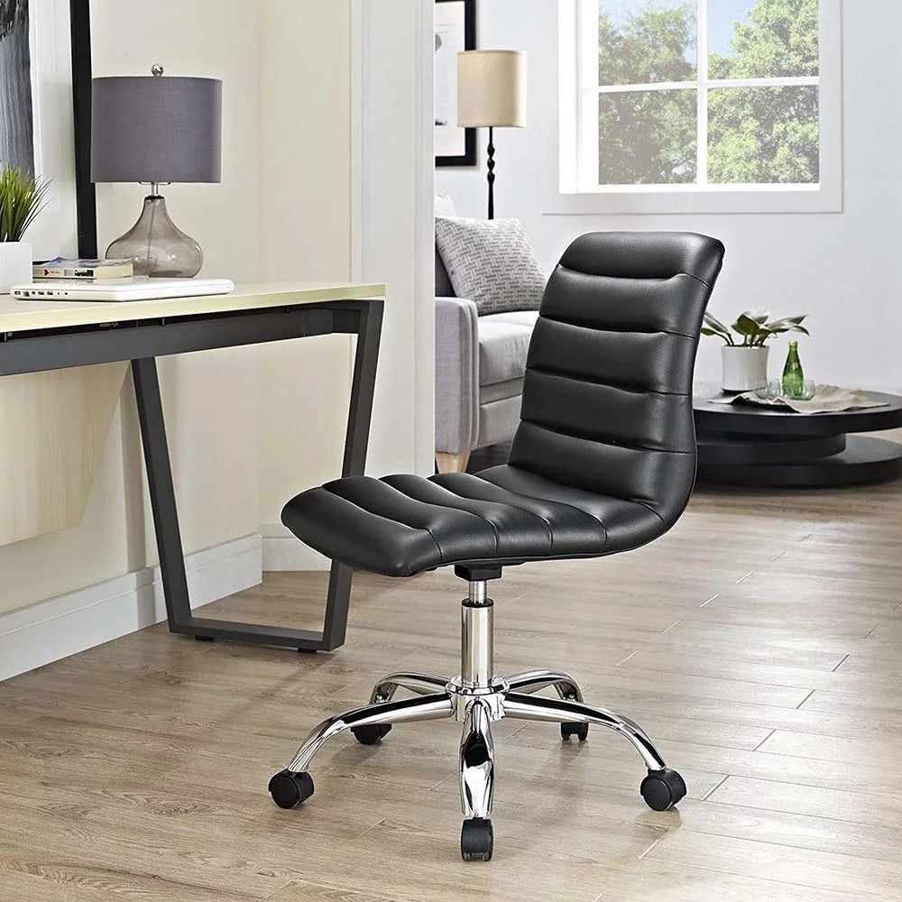 Black Ribbed Armless Swivel Office Chair 2-Pack L9350