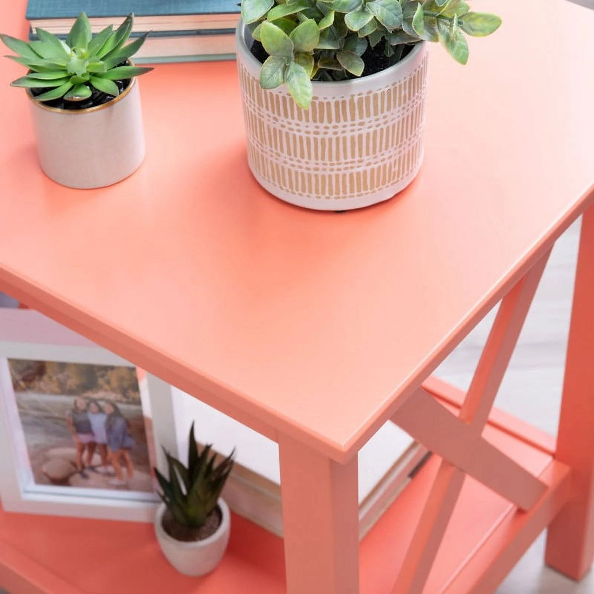 Coral Painted Side End Table E358