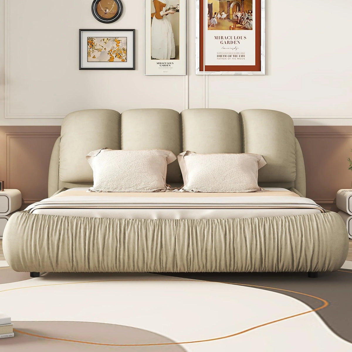 King Velvet Upholstered Bed Frame with Headboard A626