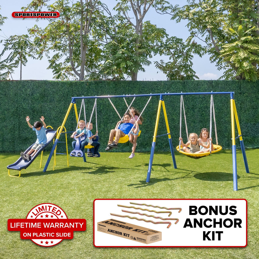 Metal Swing Set with Saucer Swing and Glider Swing L231