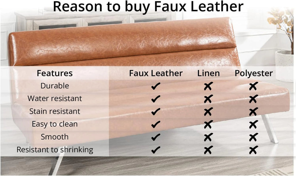 Faux Leather Convertible Futon Sofa Bed with Chrome Legs G789