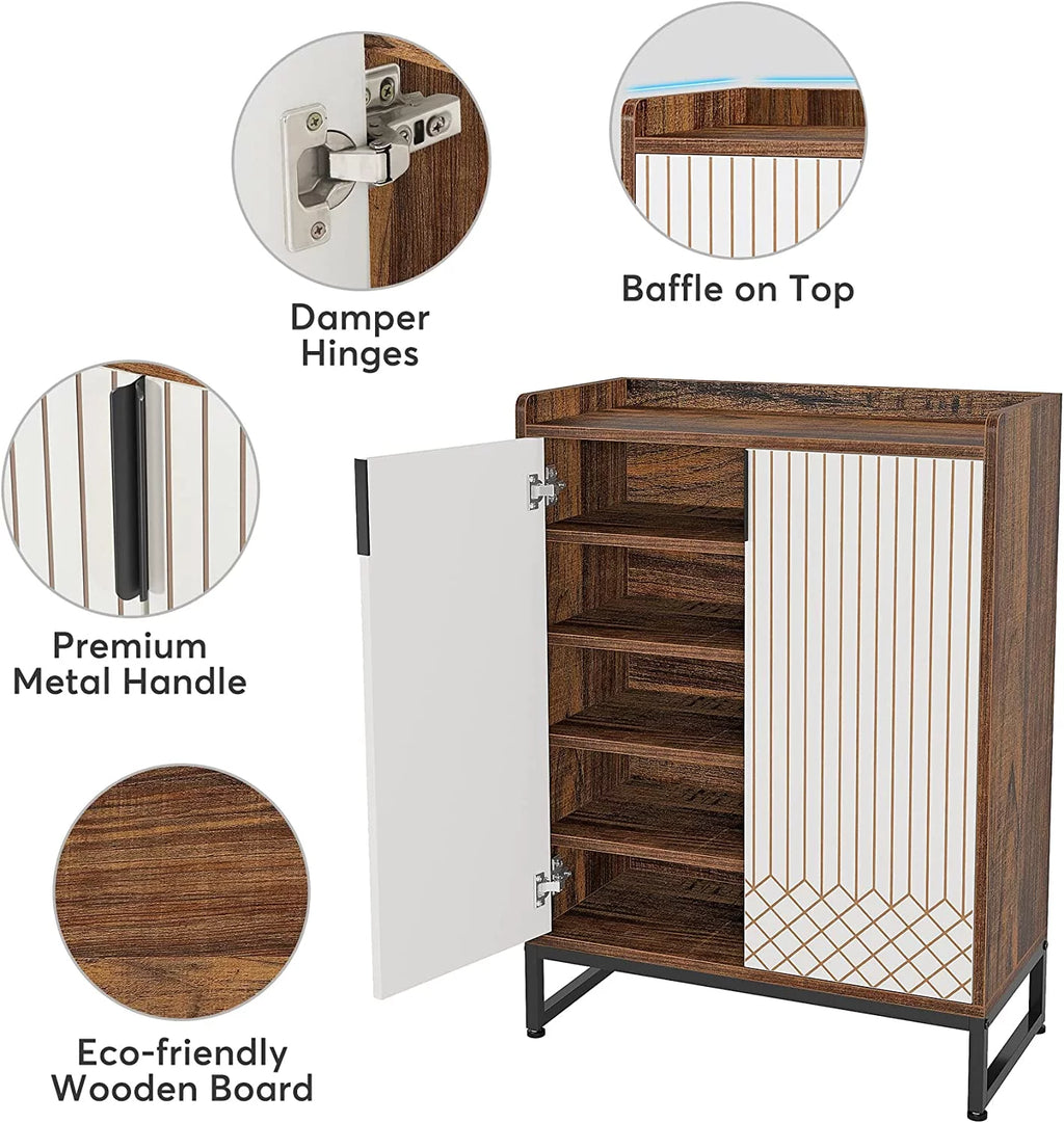 Brown 5-Tier Shoe Cabinet with Doors S2163