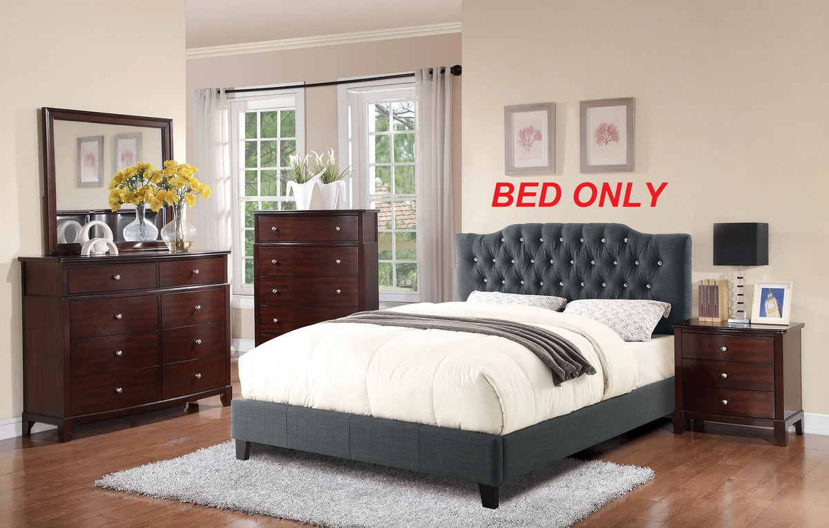 Blue Grey Polyfiber Tufted Queen Size Bed D892