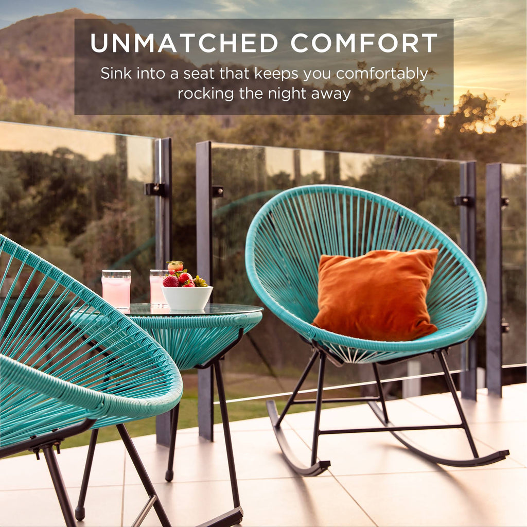 3-Piece All-Weather Woven Rope Bistro Furniture Set with Rocking Chairs O8105