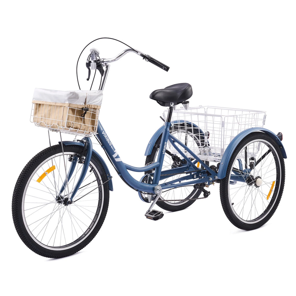 24 Inch 7 Speed Adult Trike with 2 Baskets Matte Gray I107