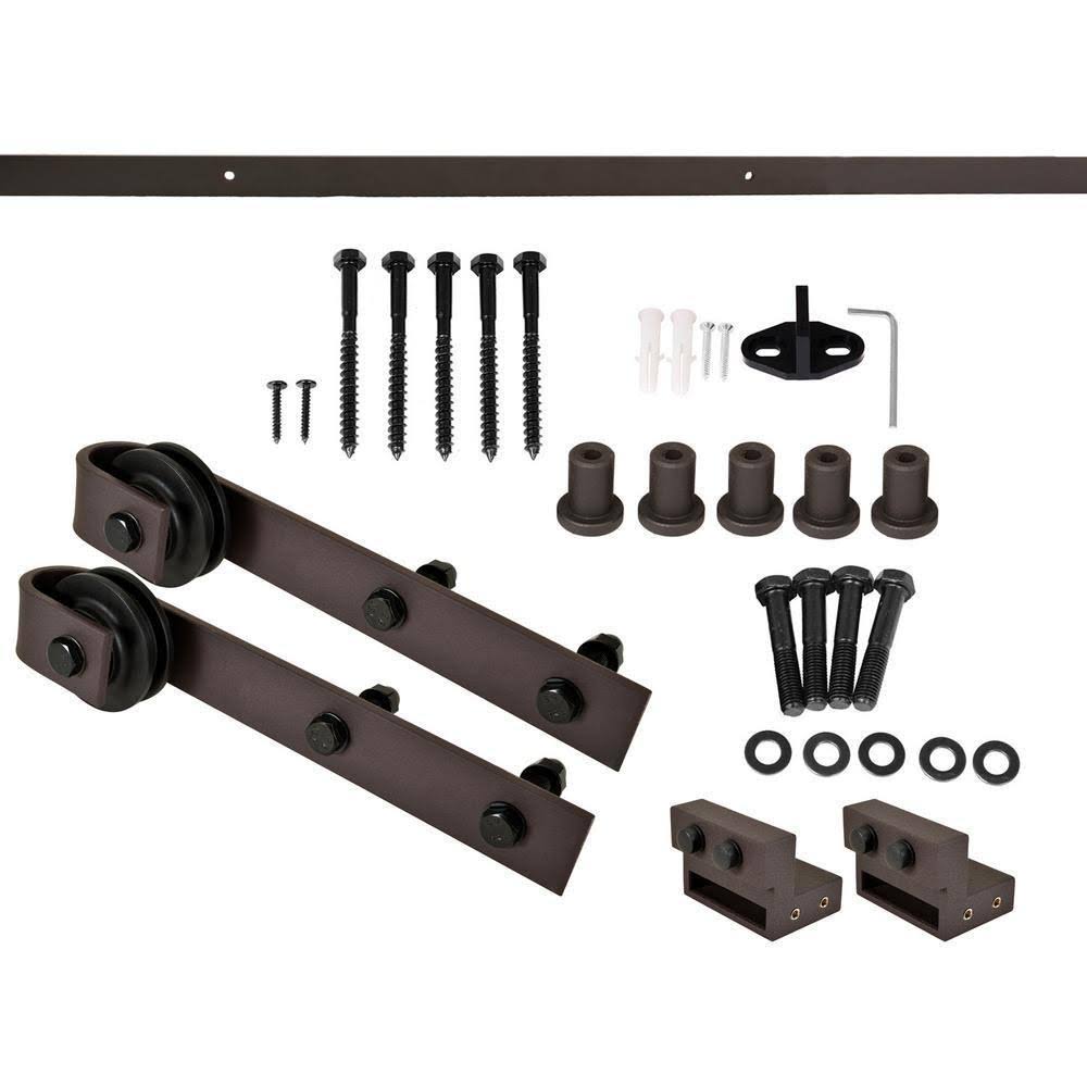 36 in. x 84 in. Weather Gray Stained Solid Pine Wood Interior Sliding Barn Door with Hardware Kit Y747645