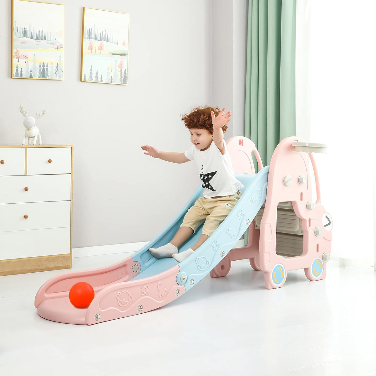 Kids Playground Slide with Basketball Hoop B905973
