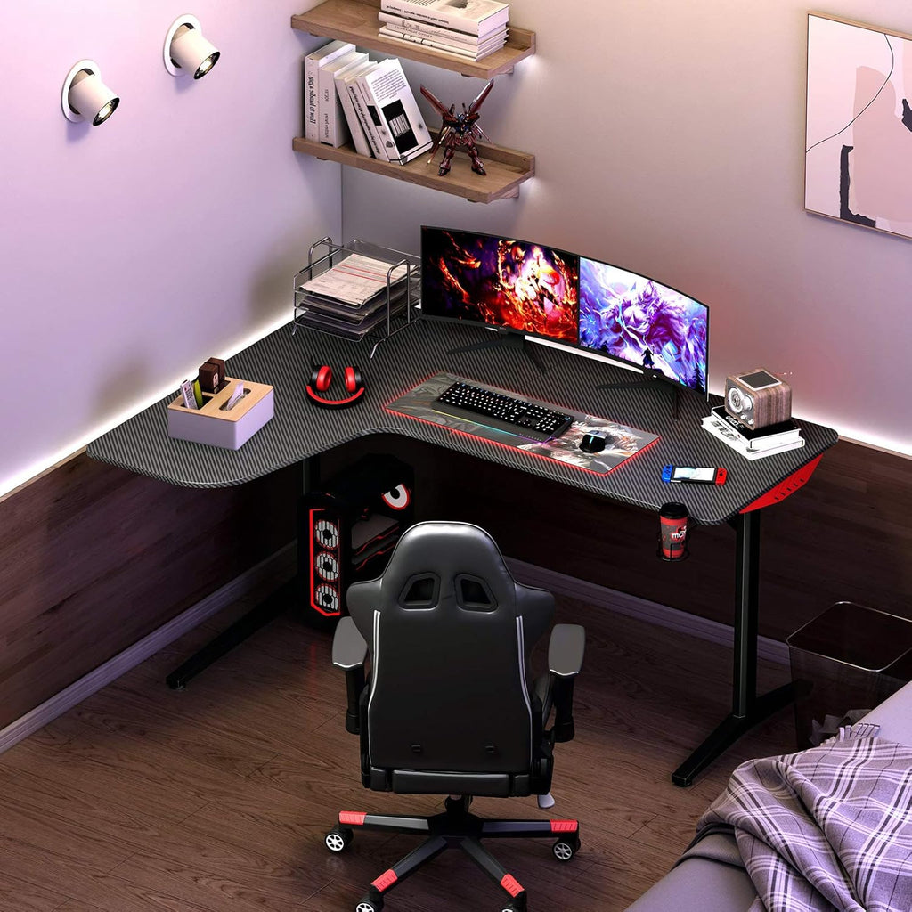 L Shaped Gaming Desk with Mouse Pad and Cup Holder D338835