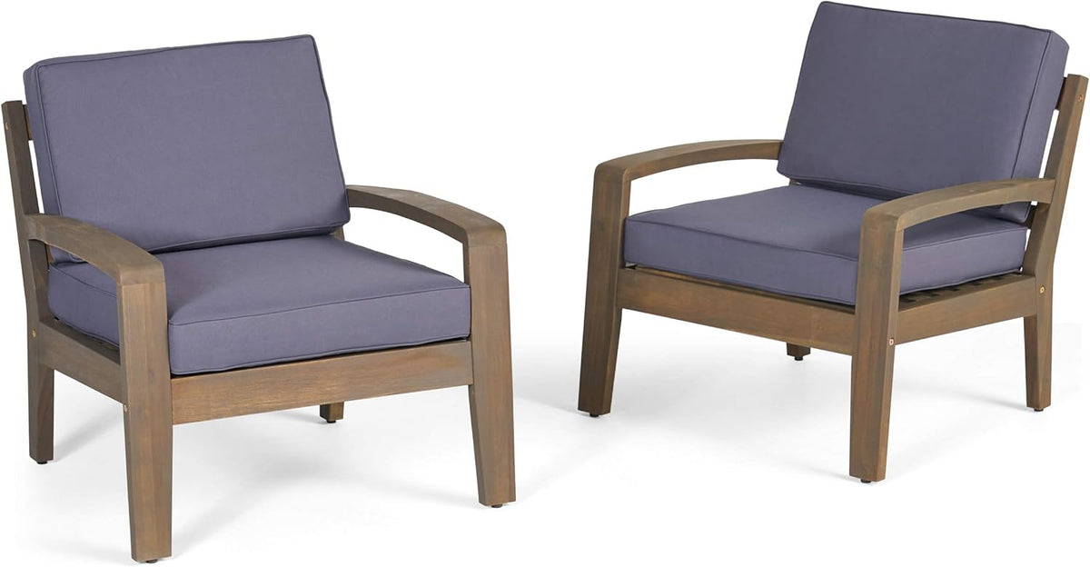 Acacia Wood Club Chairs, Gray, 2-Pcs Set T32147