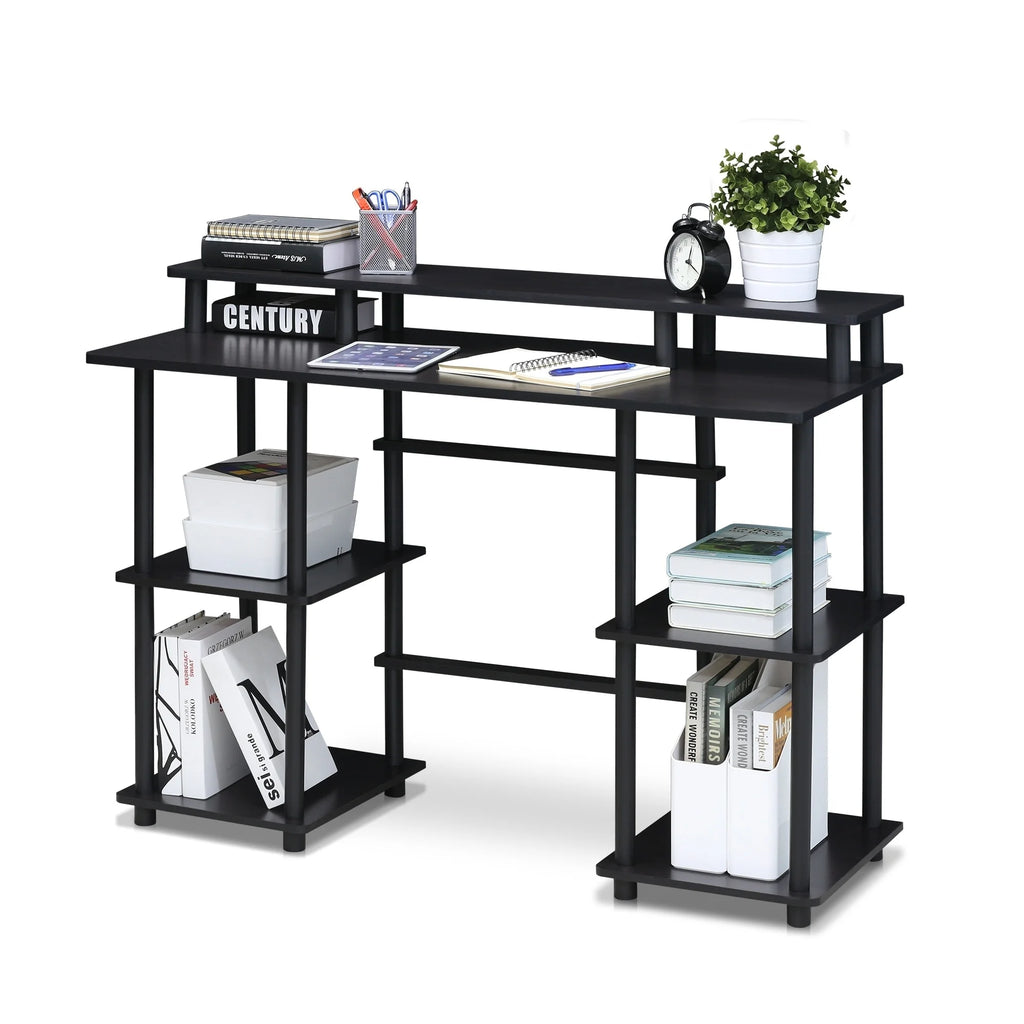 Espresso Black Computer Desk with Top Shelf L814