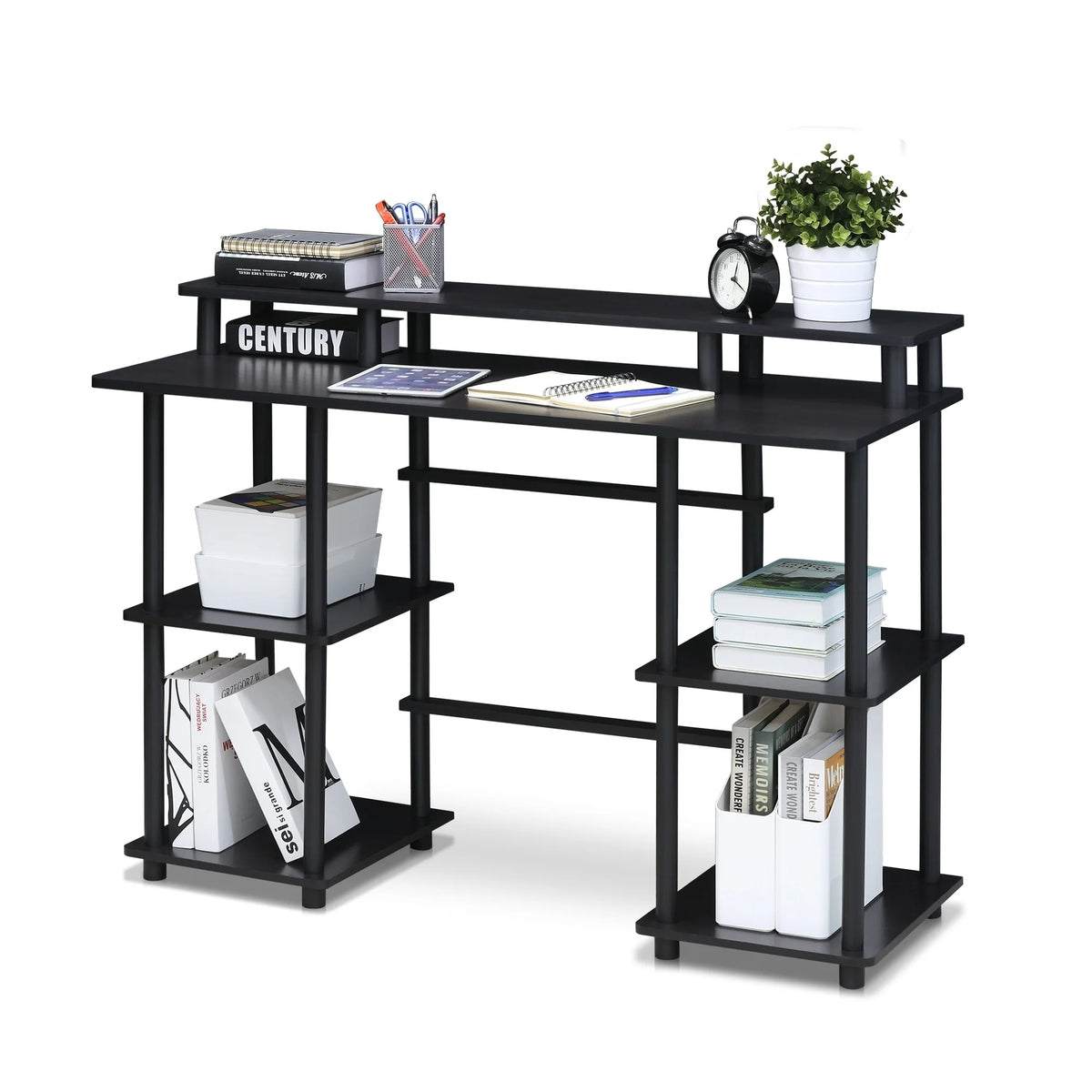 Espresso Black Computer Desk with Top Shelf L814