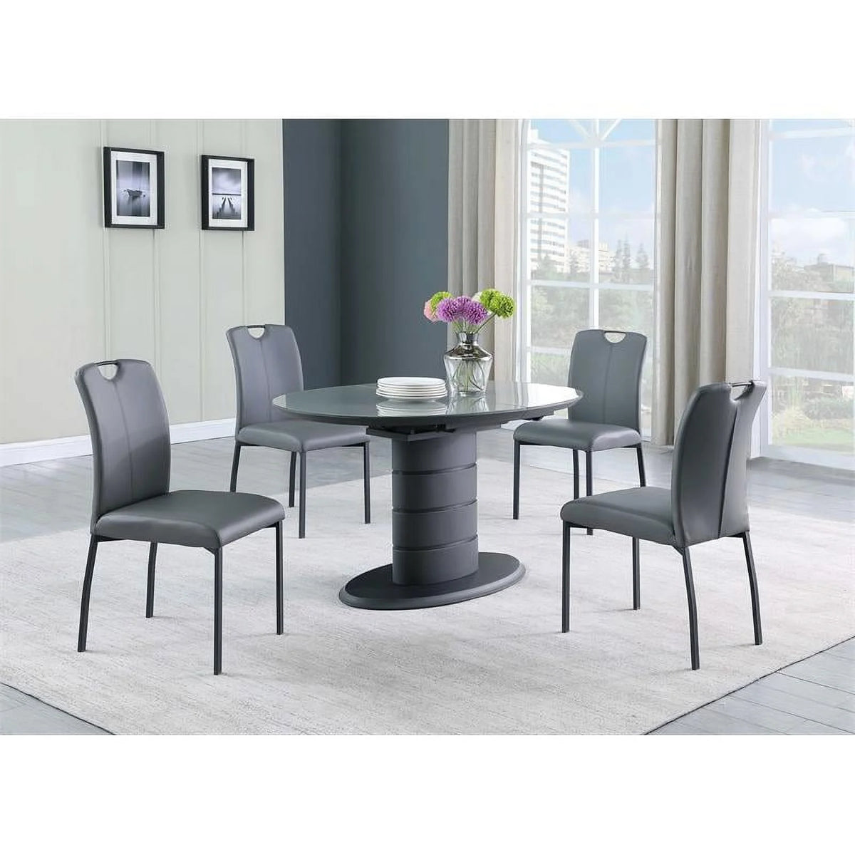 Matte Gray & Black Wood Dining Table J83809