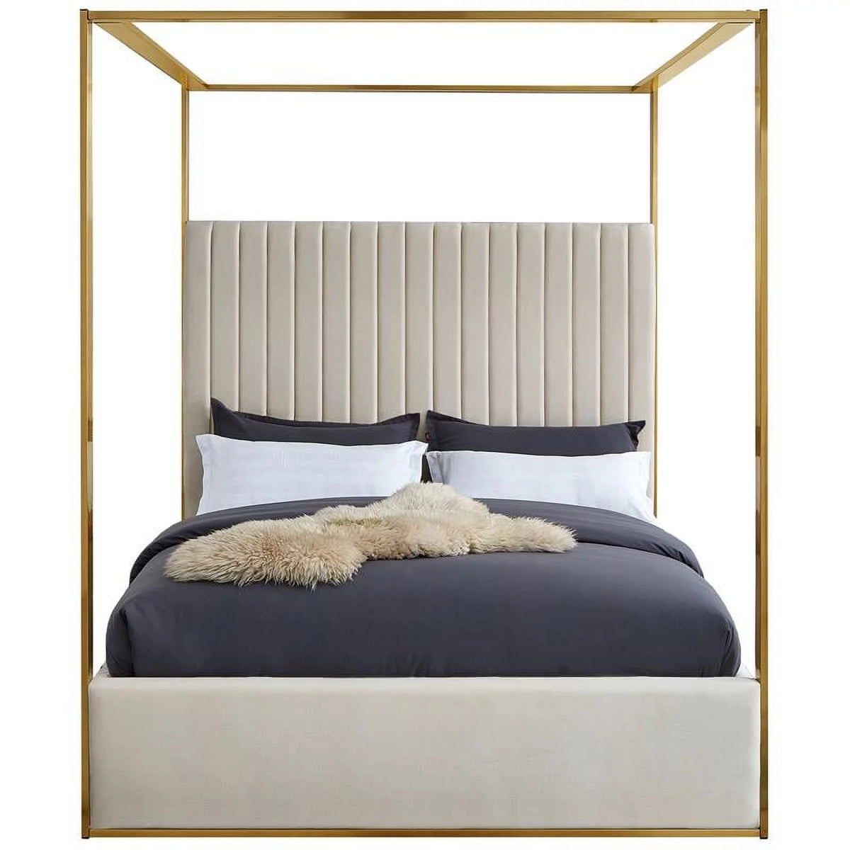Cream Velvet King Bed K73703