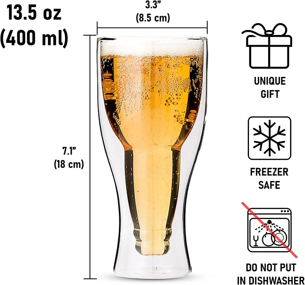 Double-walled Beer Bottle Shaped Glass Set of 2 X701624