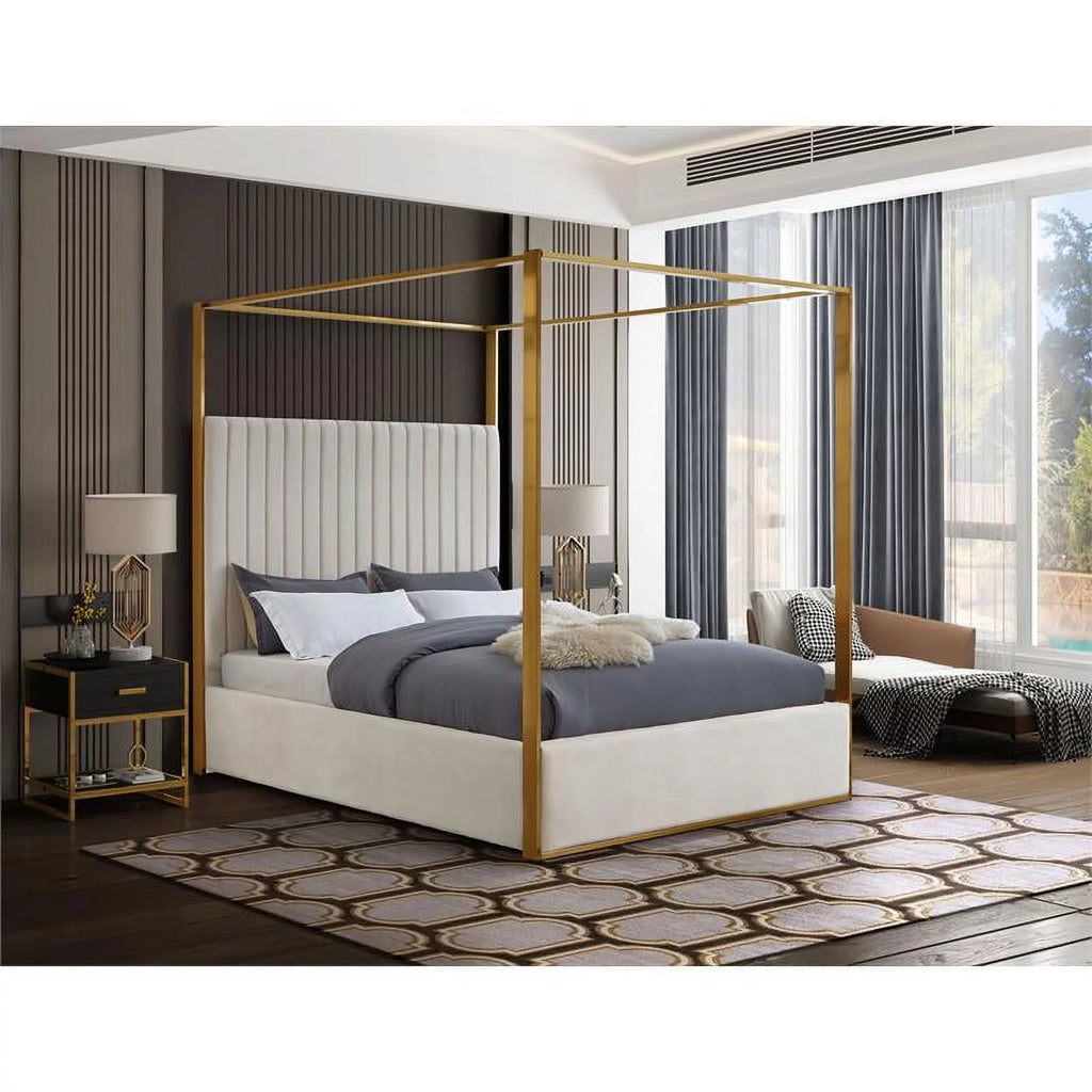 Cream Velvet King Bed K73703