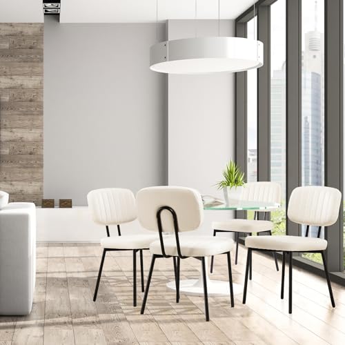 Upholstered Dining Chairs Set of 4 Faux Leather Metal Legs Black Q8007
