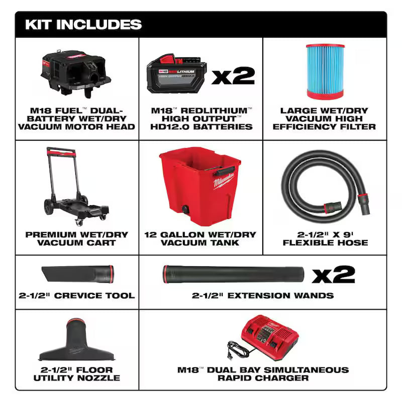 12 Gal Cordless Wet/Dry Shop Vac Kit with Right Angle Tool and Bag H4781