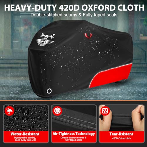 Waterproof Motorcycle Cover with Lock-Holes, Storage Bag & Night Reflective Design B3850