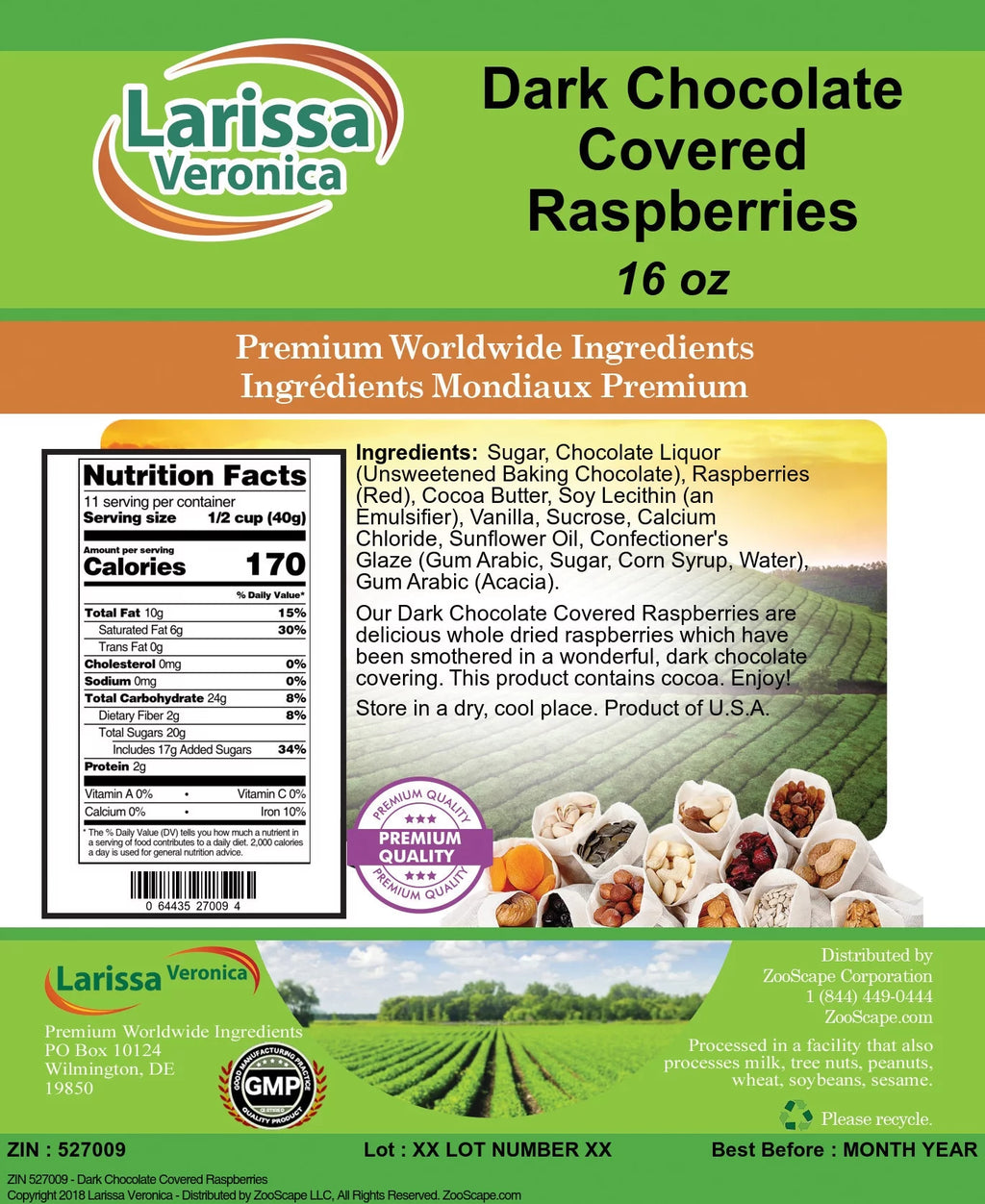 Dark Chocolate Covered Raspberries, 16 oz Q200272