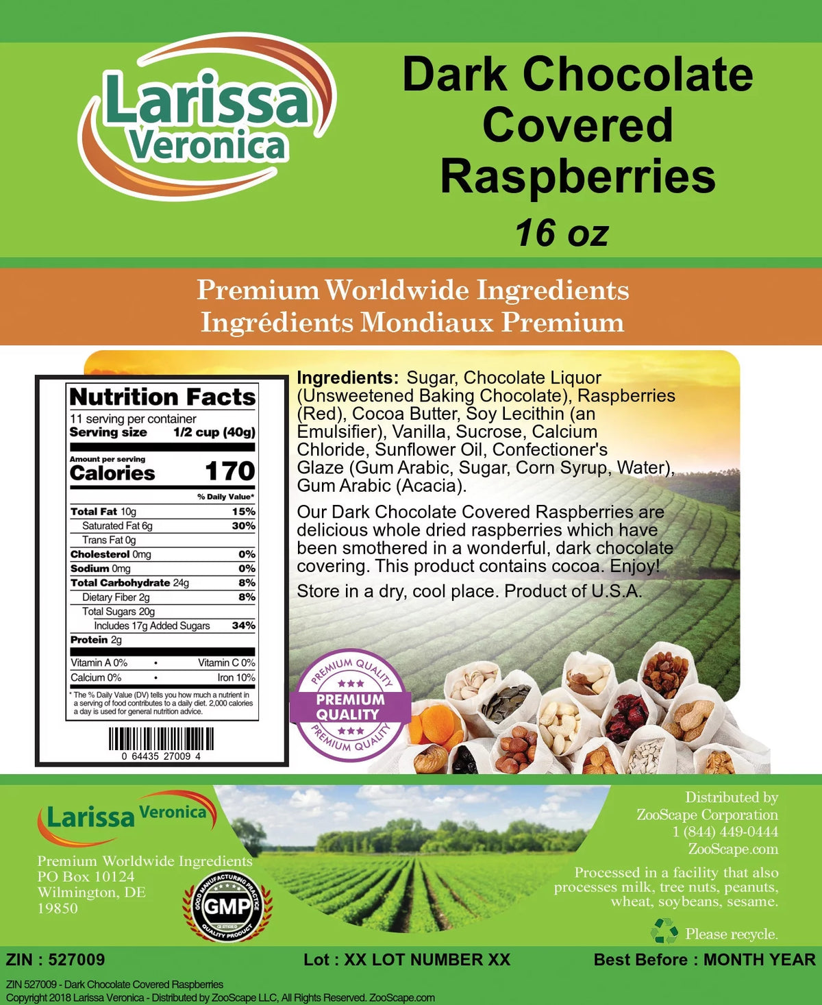 Dark Chocolate Covered Raspberries, 16 oz Q200272