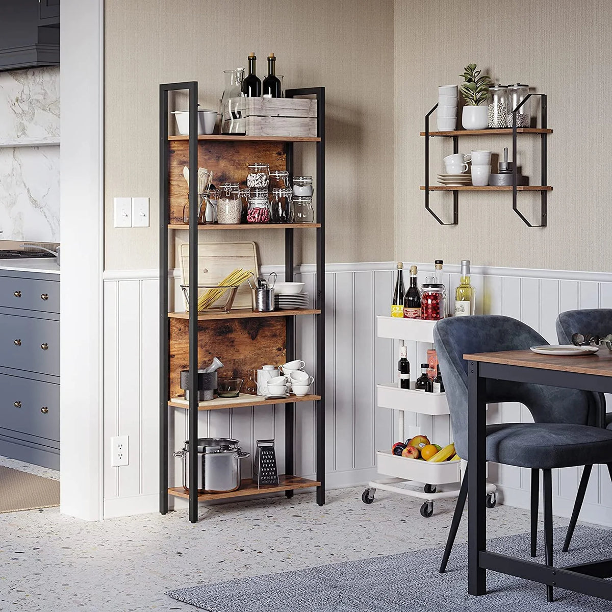 5 Shelf Rustic Brown and Black Bookshelf S473582