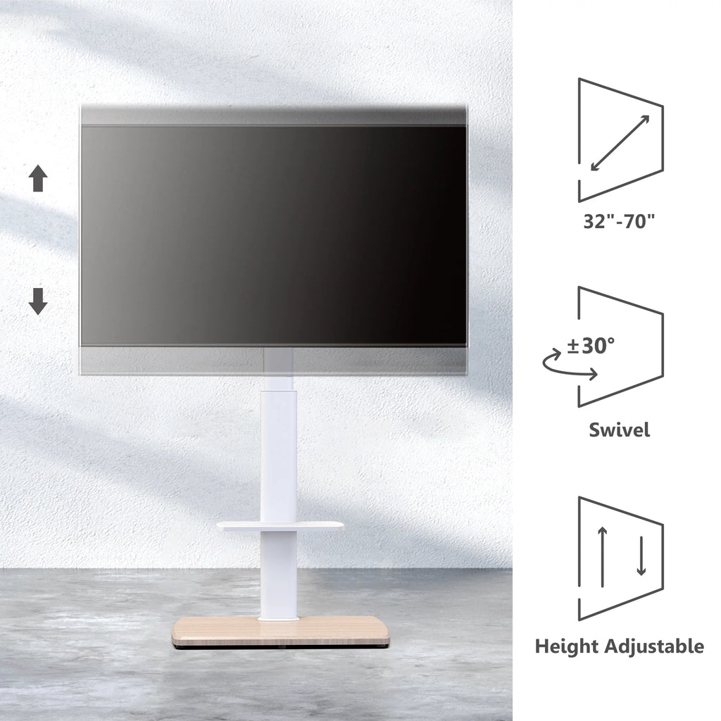 Floor TV Stand for 32-70 Inch Flat or Curved TVs, Height Adjustable, White N752