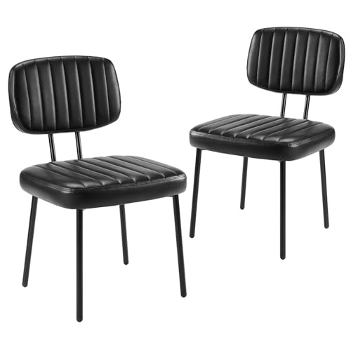 Upholstered Dining Chairs Set of 4 Faux Leather Metal Legs Black Q8007